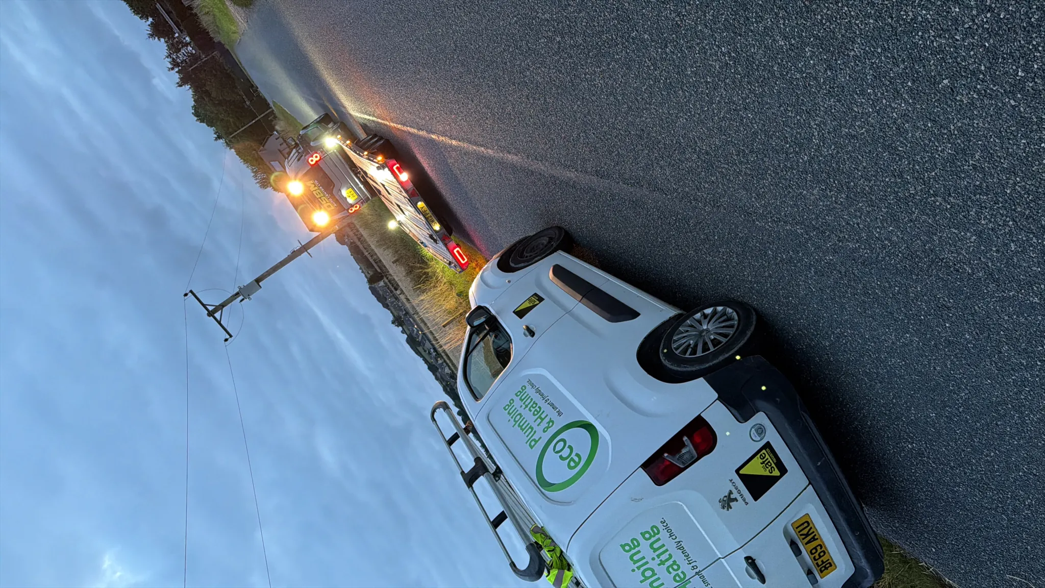 DSBM van on a dusk recovery, rural Aberdeenshire road