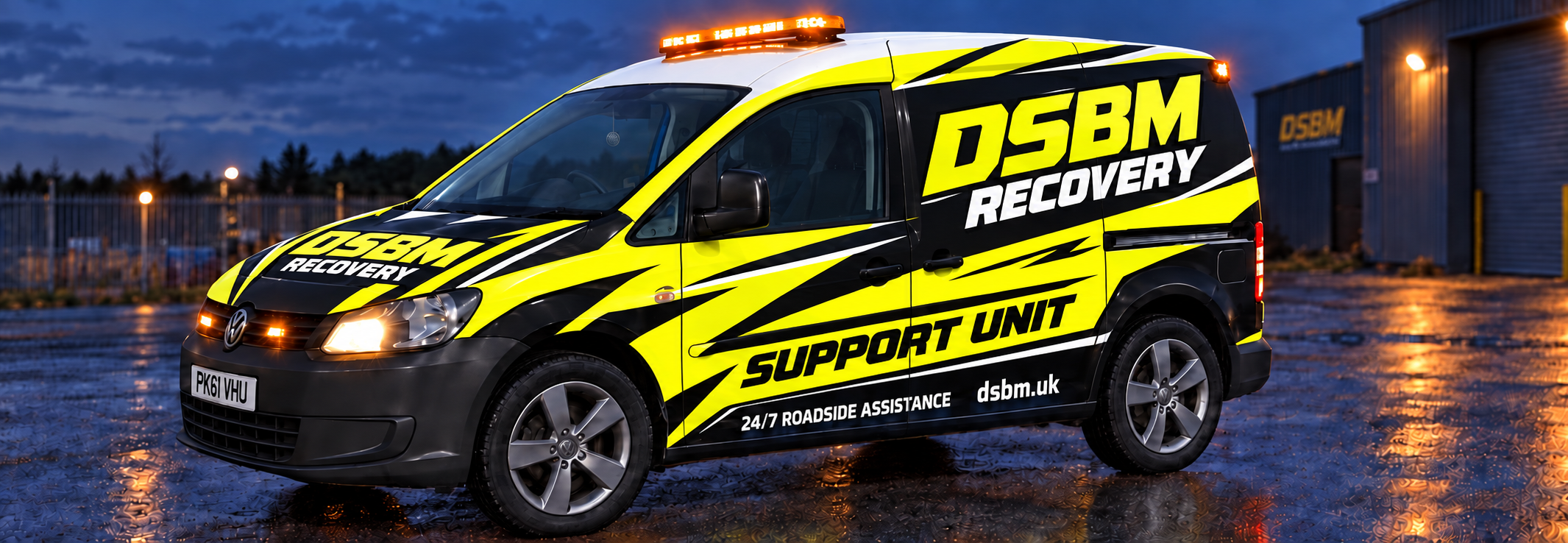 Single front and side view of the new yellow and black DSBM support-unit livery design